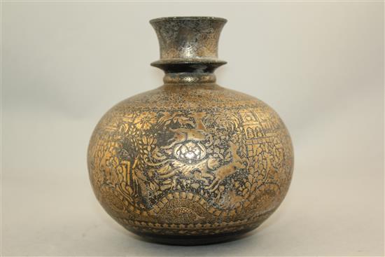 A 19th century Indian bidri ware hookah base, 6.5in.